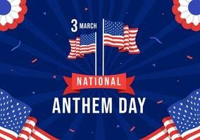 National Anthem Day Vector Illustration on March 3 with United States of America Flag in National Holiday Flat Cartoon Background Design