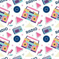 Radio Seamless Pattern Illustration Design with Player for Record and Listening to Music in Flat Cartoon Template vector