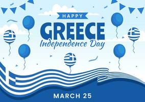 Happy Greece Independence Day Vector Illustration on March 25th with Greek Flag and Ribbon in National Holiday Flat Cartoon Background Design