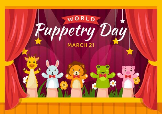 World Puppetry Day Vector Illustration on March 21 for Puppet Festivals which is moved by the Fingers Hands in Flat Cartoon Background Design