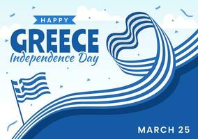 Happy Greece Independence Day Vector Illustration on March 25th with Greek Flag and Ribbon in National Holiday Flat Cartoon Background Design