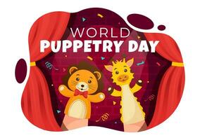 World Puppetry Day Vector Illustration on March 21 for Puppet Festivals which is moved by the Fingers Hands in Flat Cartoon Background Design