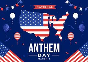 National Anthem Day Vector Illustration on March 3 with United States of America Flag in National Holiday Flat Cartoon Background Design