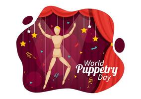 World Puppetry Day Vector Illustration on March 21 for Puppet Festivals which is moved by the Fingers Hands in Flat Cartoon Background Design