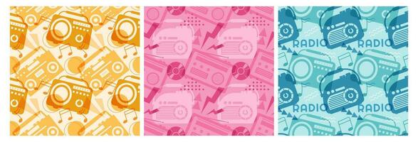 Set of Radio Seamless Pattern Illustration Design with Player for Record and Listening to Music in Flat Cartoon Template vector