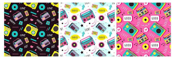 Set of Radio Seamless Pattern Illustration Design with Player for Record and Listening to Music in Flat Cartoon Template vector