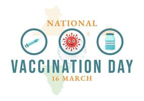 National Vaccination Day Vector Illustration on March 16 with Vaccine Syringe for Strong Immunity from Bacteria and Health Care in Flat Background