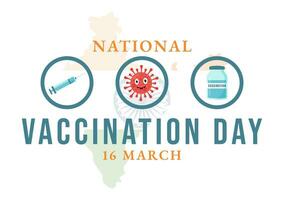 National Vaccination Day Vector Illustration on March 16 with Vaccine Syringe for Strong Immunity from Bacteria and Health Care in Flat Background