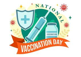 nacional vacunación día vector ilustración en marzo dieciséis con vacuna jeringuilla para fuerte inmunidad desde bacterias y salud cuidado en plano antecedentes