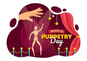 World Puppetry Day Vector Illustration on March 21 for Puppet Festivals which is moved by the Fingers Hands in Flat Cartoon Background Design