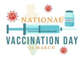 National Vaccination Day Vector Illustration on March 16 with Vaccine Syringe for Strong Immunity from Bacteria and Health Care in Flat Background