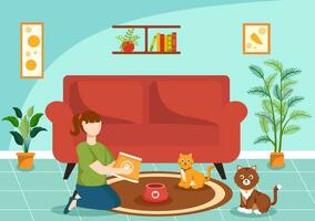 Pets Care Vector Illustration with Animal Shelter or Vet Clinic for Taking Care of Dog or Cat in Healthcare Flat Cartoon Background Design