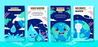 Water Day Social Media Stories Flat Cartoon Hand Drawn Templates Background Illustration vector