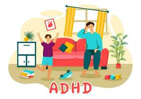 ADHD or Attention Deficit Hyperactivity Disorder Vector Illustration with Kids Impulsive and Hyperactive Behavior in Mental health and Psychology