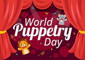 World Puppetry Day Vector Illustration on March 21 for Puppet Festivals which is moved by the Fingers Hands in Flat Cartoon Background Design