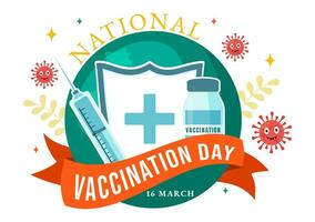 National Vaccination Day Vector Illustration on March 16 with Vaccine Syringe for Strong Immunity from Bacteria and Health Care in Flat Background