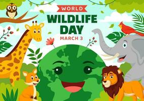 World Wildlife Day Vector Illustration on March 3 with Various a Animals to Protection Animal and Preserve Their Habitat in Forest in Flat Background