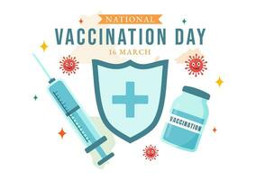 National Vaccination Day Vector Illustration on March 16 with Vaccine Syringe for Strong Immunity from Bacteria and Health Care in Flat Background