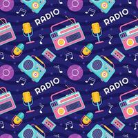 Radio Seamless Pattern Illustration Design with Player for Record and Listening to Music in Flat Cartoon Template vector