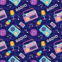 radio sin costura modelo ilustración diseño con jugador para grabar y escuchando a música en plano dibujos animados modelo vector