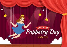 World Puppetry Day Vector Illustration on March 21 for Puppet Festivals which is moved by the Fingers Hands in Flat Cartoon Background Design