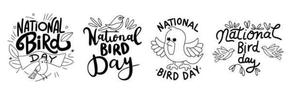 Collection inscriptions National Bird Day. Handwriting text banner set National Bird Day. Hand drawn vector art.