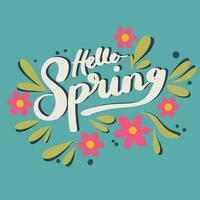 Hello Spring text banner. Handwriting inscription, Hello Spring color square composition. Hand drawn vector art