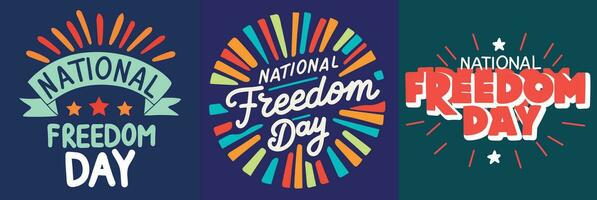 Collection of inscription National Freedom Day. Handwriting text banner set National Freedom Day. Hand drawn vector art.