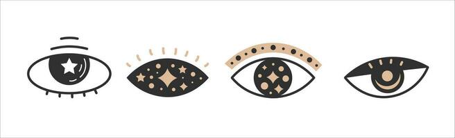 Mysterious eyes collection in doodle style vector