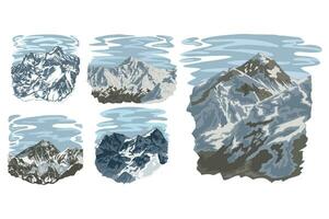 SET OF EVEREST MOUNTAIN VECTOR ART