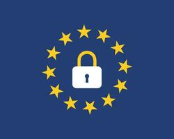 European union flag with a closed lock symbol stops emigration unauthorized signal. vector