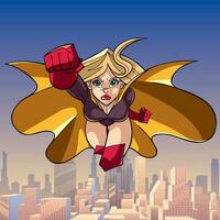 Superheroine Coming at You in City vector