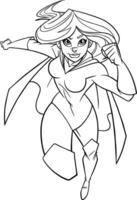 Superheroine Running Frontal View Line Art vector