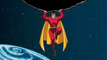 Superhero Holding Boulder in Space vector