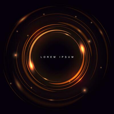 Abstract golden effect background. Beautiful design of rotation frame. Mystical portal. Bright sphere lens. Rotating lines. Glow ring. Magic neon ball. Led blurred swirl. Vector illustration