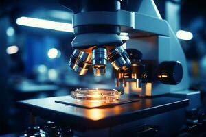 AI generated Innovative research Macro shot of optical microscope in laboratory graphic photo