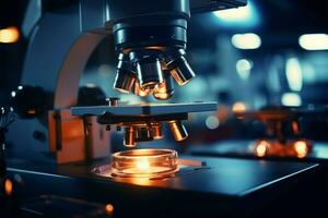 AI generated Innovative research Macro shot of optical microscope in laboratory graphic photo
