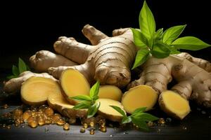 AI generated Spice of life Fresh ginger root depicted in a culinary themed graphic photo