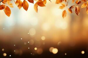 AI generated Autumn magic Falling leaves background with abstract bokeh, copy space photo