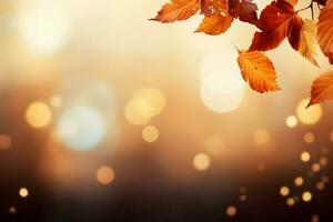 AI generated Autumn magic Falling leaves background with abstract bokeh, copy space photo