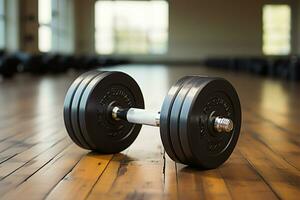 AI generated Exercise gear Dumbbells on a gym floor for fitness workouts photo