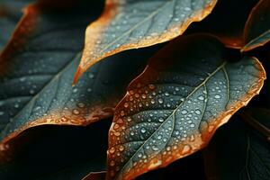AI generated Dew kissed foliage Close up of beautiful autumn leaves with water drops photo