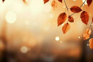 AI generated Abstract fall Falling leaves background with bokeh effect, copy space photo