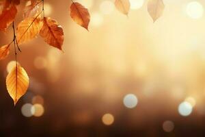 AI generated Autumns allure Falling leaves background with abstract bokeh design photo