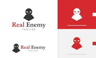 Logo design icon of man spy agent doll mascot character with angry face looking scary and rage vector