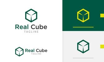 Logo design icon of geometric modern rectangle box 3d hexagon shape view with sharp triangle edges vector