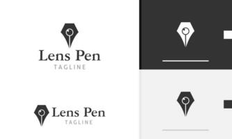 Logo design icon abstract geometric classic elegant pen silhouette with camera lens optic eye vision vector