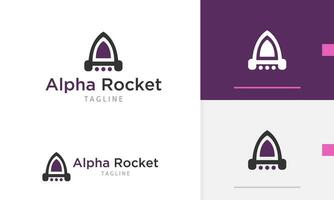 Logo design icon of modern rocket aircraft take off flying up to sky space with silhouette letter A vector