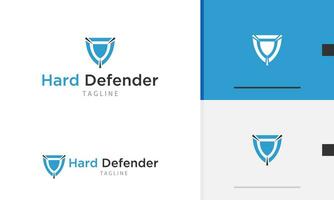 Logo design icon of strong shield with modern style and outline security protection system hacker vector