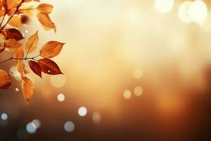 AI generated Autumn magic Falling leaves background with abstract bokeh, copy space photo